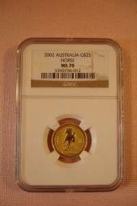 2002 GOLD AUSTRALIA $25 1/4 OZ COIN NGC MS70 YEAR HORSE  