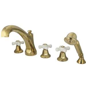   and Porcelain Cross Handle, Polished Brass, 5 Piece: Home Improvement