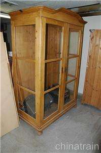 Antique Colonial Knotty Pine 2 Glass Door & Sides Display Cabinet 