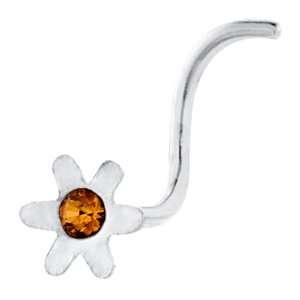     Tiny Cubic Zirconia Flower   925 Sterling Silver Nose Ring Twist