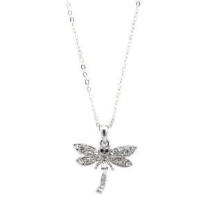   Plated Clear Stone Flying Dragon Fly Charm and Chain 