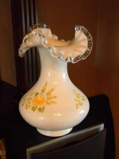 Lovely Vintage Fenton Silver Crest Vase~Yellow ROSES  