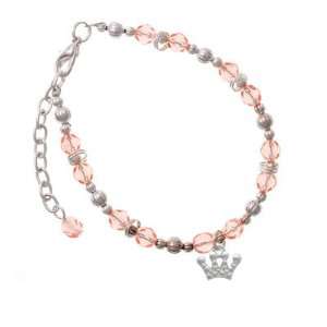Small Faux Stone Crown Pink Czech Glass Beaded Charm Bracelet [Jewelry 
