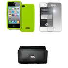 EMPIRE Apple iPhone 4S Leather Case + Neon Green Silicone Skin Cover 
