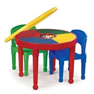 Tot Tutors 2 in 1 Round Plastic Construction Table and 2 Chairs 