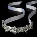 Second Glance Fashions Antique Silver Crystal White Ribbon Headband 