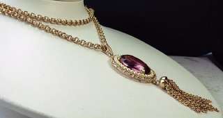   AVON Purple Amethyst Glass Stone Pendant Necklace w Pearls  