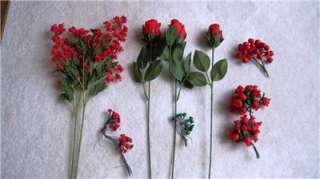 Beautiful Big Lot of Red Silk Flowers NEW  