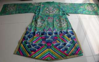 Chinese old hand embroidery long silk robe 10dragon Co  