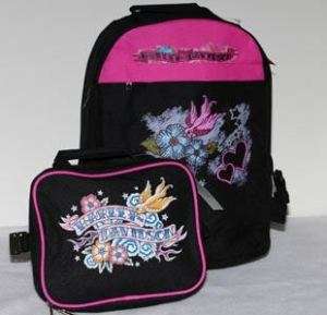 Harley Davidson Backpack w Lunch Tote Black & Pink Girl 686456848580 