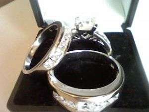 HIS HERS 3PCS LC DIAMOND WEDDING ENGAGEMENT RING SET !  