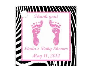 Girl Pink Zebra Baby Shower Favors Gift Tags Square  