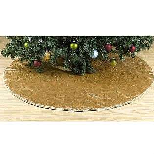 Vintage Christmas 52in Tree Skirt   Gold Satin / Gold Glitter Oversize 