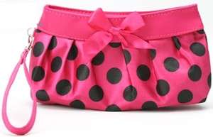   Cute, Polka Dot Make up Pouch Ribbon Decorative Pink Black  