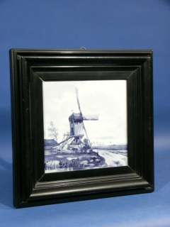 d047: Antique Framed Delft Tile Porceleyne Fles 1886  
