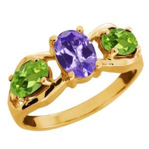   Ct Oval Blue Tanzanite and Green Peridot 10k Yellow Gold Ring: Jewelry