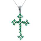   of Diamonds 10k White Gold Diamond & Emerald Cross Pendant w/ Chain