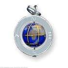 FindingKing Sterling Silver Enamel Globe Compass Charm & 18 Chain