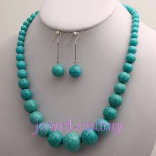 22mm Stripe TURQUOISE Stripe Round Beads Necklace Earrings Set