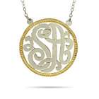   Sterling Silver Two Initials Custom Monogram Pendant with Gold Border