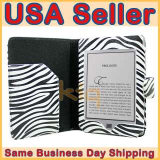 Zebra Leather Pouch Case Cover for  Kindle Touch 6 + Screen 