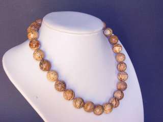 Necklace Picture Jasper Large 14 mm Round Beads  