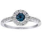   White Gold Halo Round Diamond & Blue Diamond Ring (1/2 cttw, H I, SI