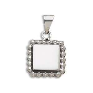   21mm Square Engravable Sterling Silver Pendant with Bead Edge Jewelry