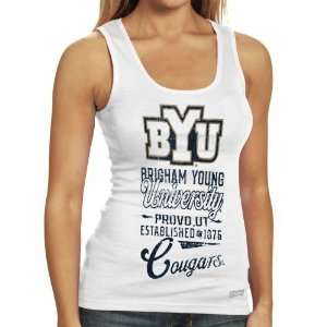   Cougars Ladies White Distressed Boy Beater Tank Top: Sports & Outdoors