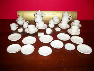 ANTIQUE Doll Tea Set DISH White Ceramic TOY Porcelain MINI 37 Pc CUP 