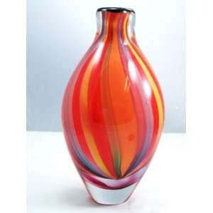  Murano Glass Vase Mouth Blown Art Vertical Stripe Seed 