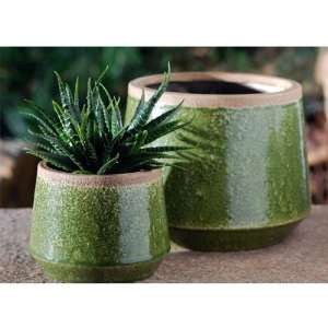  Glazed Ceramic Urn Pot Green V Set Of 2 Patio, Lawn 