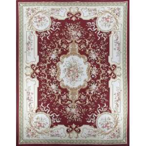  9 X 12 Red Pink Floral Fine French Aubusson Weave Rug 