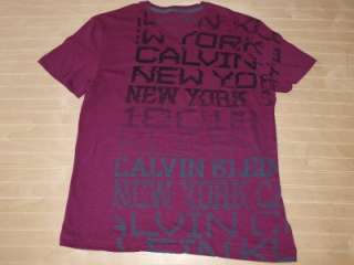 CALVIN KLEIN Digital Ombre Logo V neck T Shirt Cranberry NWOT  