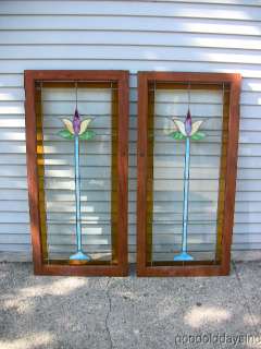   Chicago Bungalow Oak Bookcase Stained Leaded Glass Doors Window  