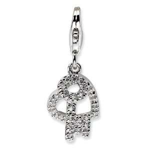   Silver CZ Heart and Key w/Lobster Claw Clasp Clasp Charm Jewelry