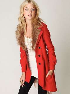 NEW FREE PEOPLE Faux FUR TRIMMED Floral Lined WOOL Blend COAT $268 2 