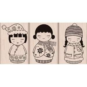  Hero Arts Mounted Rubber Stamps Three Christmas Dolls 