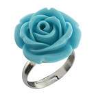   Blue Cyan Coral Carved Rose Flower Ring Adjustable Finger Ring