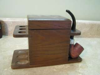 TOBACCO & PIPE HOLDER/STAND/CADDY Vintage Wooden Box WOOD RACK  