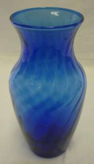 Indiana Company Lancaster Colony Cobalt Blue Swirl Glass Vase USA 