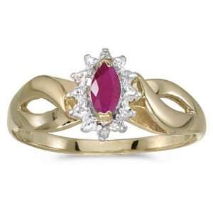  14k Yellow Gold July Birthstone Marquise Ruby And Diamond 