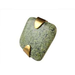  Antique Brass and Russian Jade Futuristic Statement Ring 