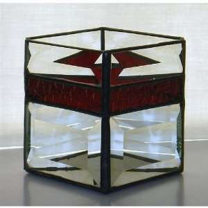  Candle Holder stained glass clear red bevels 4 sided: Home & Kitchen