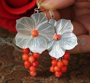 Pair Shell Flower & Pink Coral earring  