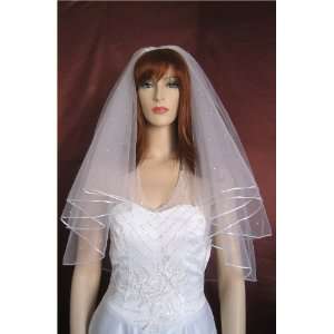    2t White Fingertip Satin Rattail Pearl Wedding Veil Beauty