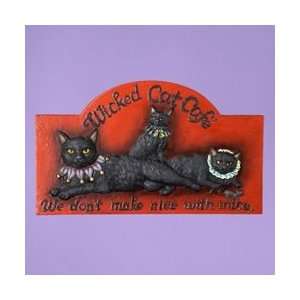   Halloween Orange Three Wicked Cats with Mouse Plaque