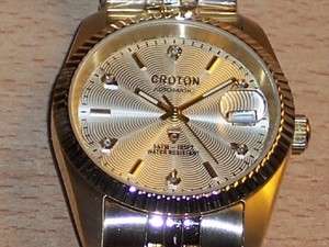   Mens Coin Edged Gold Tone Dress Automatic Watch Round Bezel Stainless