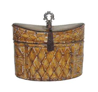 Old World Tuscan Decorative Accent Ceramic Box Harlequin Design Finial 