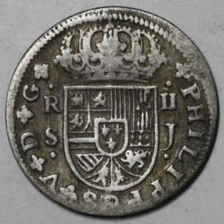 1724 S SPAIN silver 2 reales (OLD QUARTER DOLLAR) KING PHILIP V 